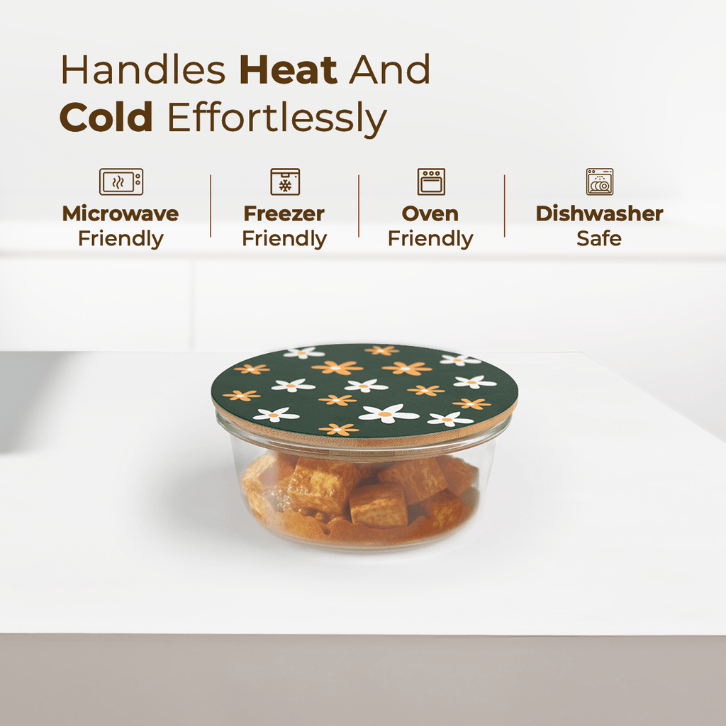 Round Borosilicate Glass Food Container with Printed Lid(400ml)