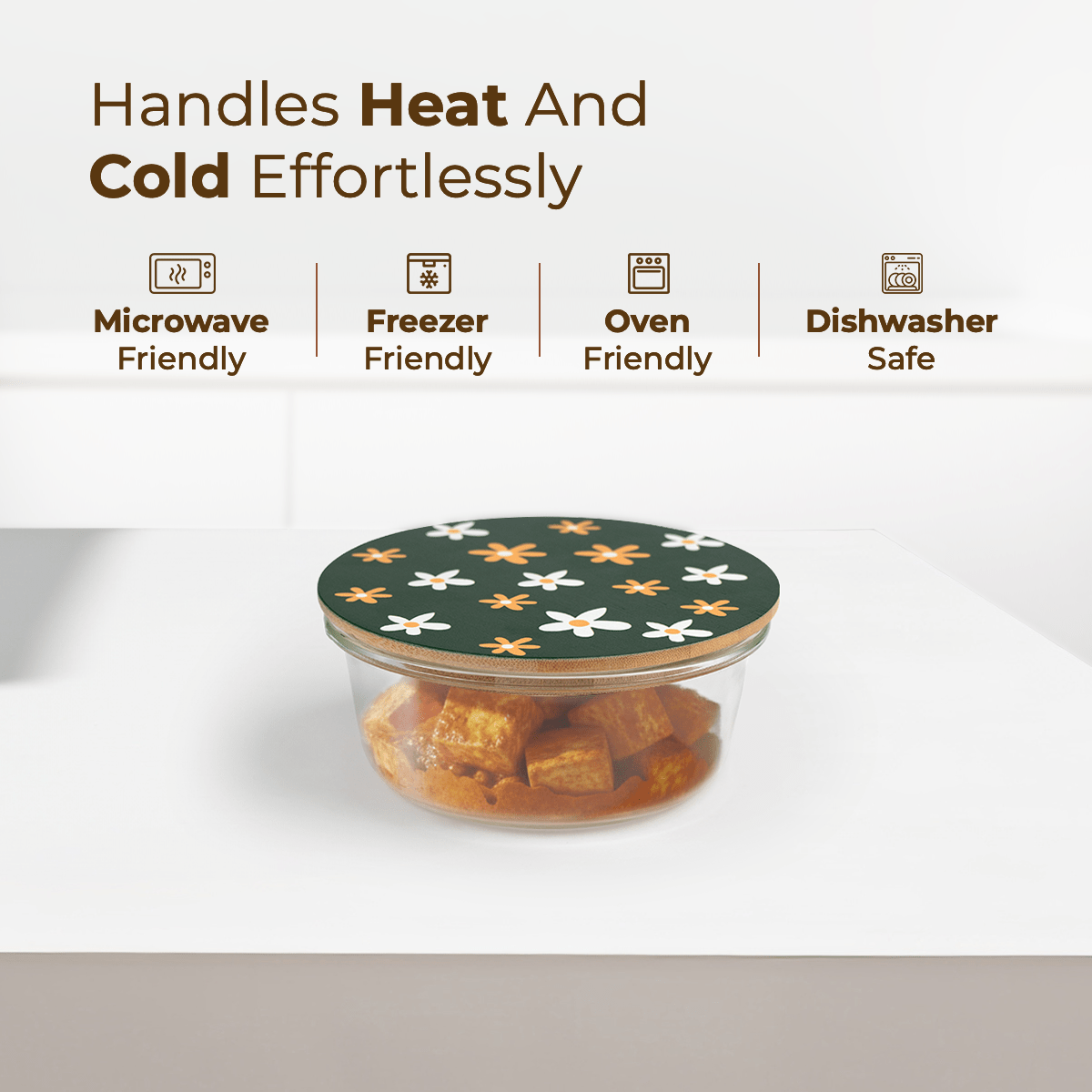 Round Borosilicate Glass Food Container with Printed Lid(400ml)