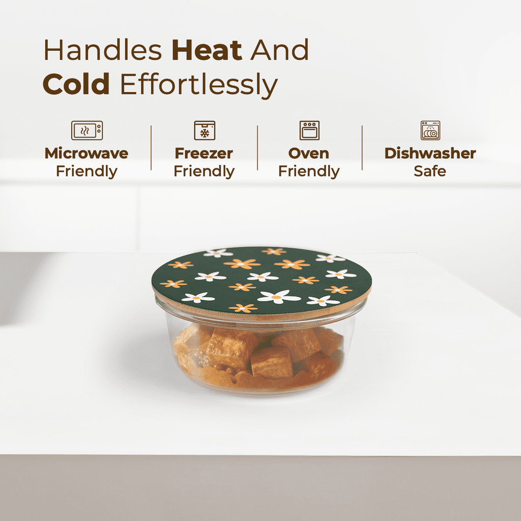 Round Borosilicate Glass Food Container with Printed Lid(650ml)
