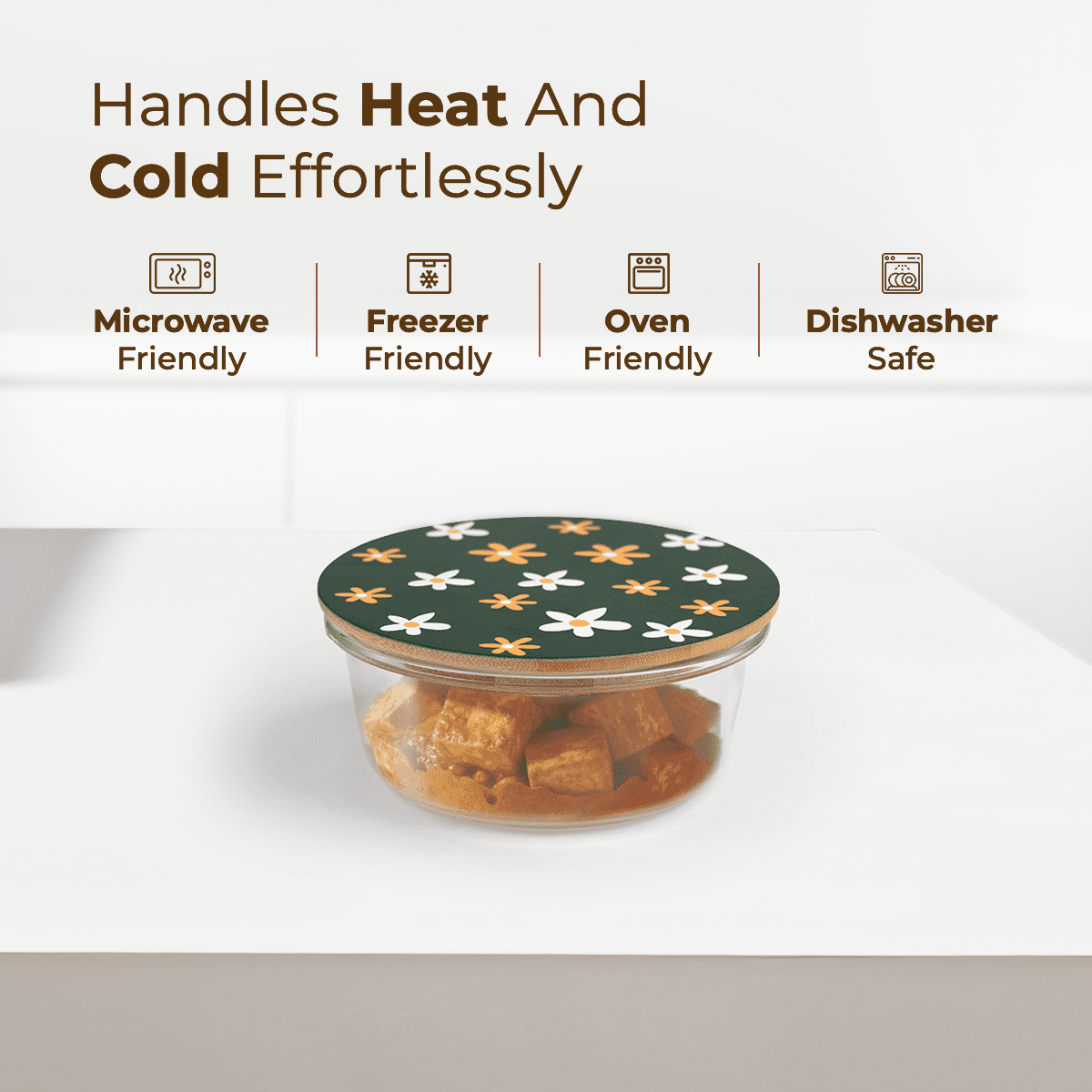 Round Borosilicate Glass Food Container with Printed Lid(650ml)