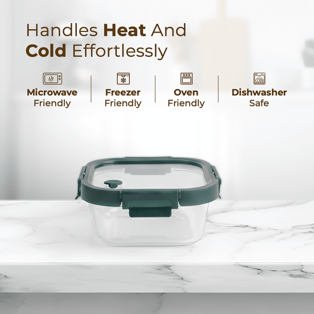 Square Borosilicate Glass Container with Vented Glass Lid (800ml)
