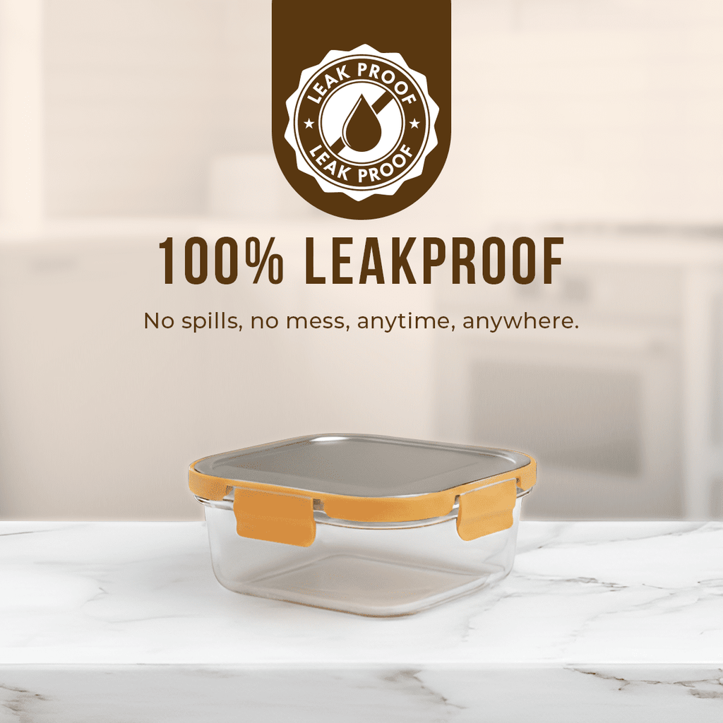 Premium Leak-Proof Borosilicate Glass Container with Steel Lid(800ml)