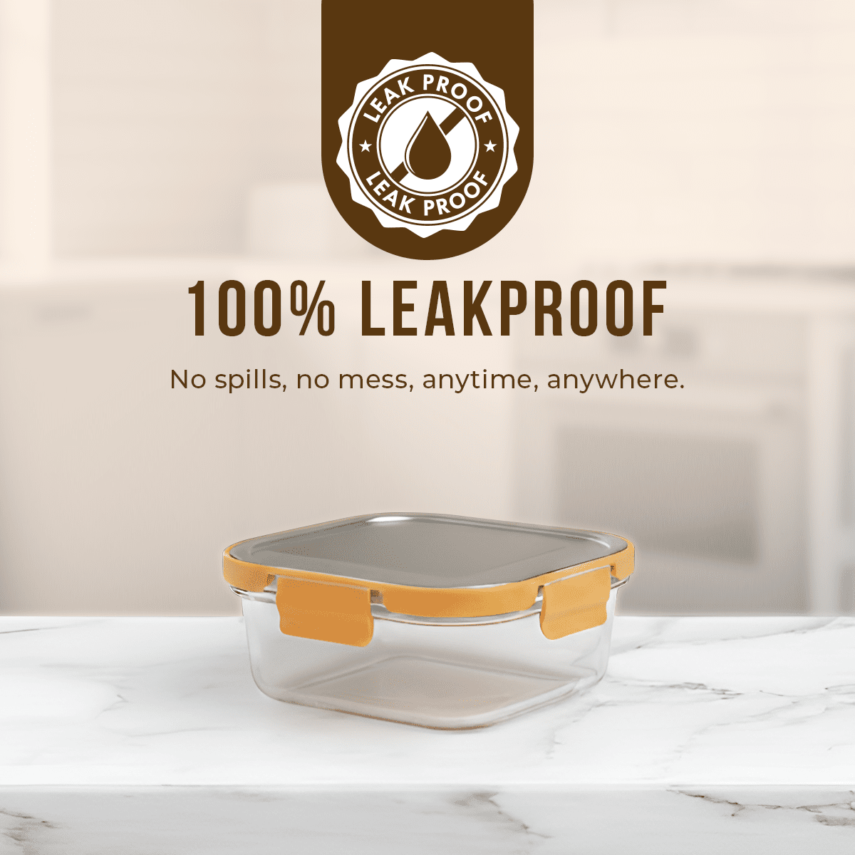 Premium Leak-Proof Borosilicate Glass Container with Steel Lid(800ml)