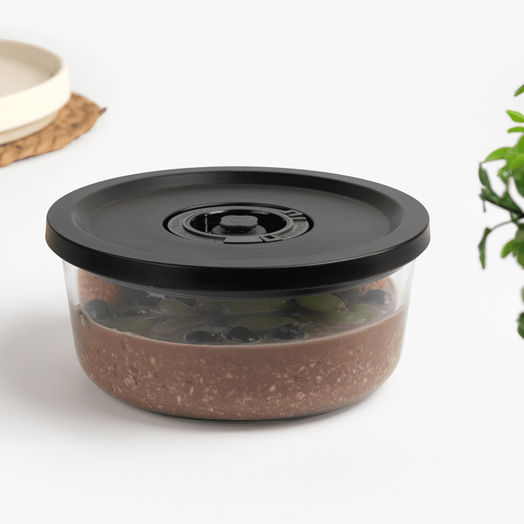 Round Vacuum Glass Storage Container with Date Tracker Lid(850ml)