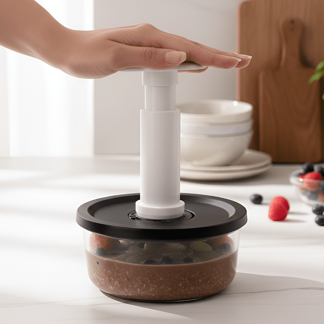 Round Vacuum Glass Storage Container with Date Tracker Lid(850ml)