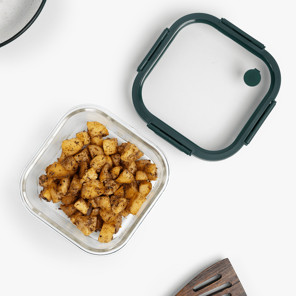 Square Borosilicate Glass Container with Vented Glass Lid (800ml)