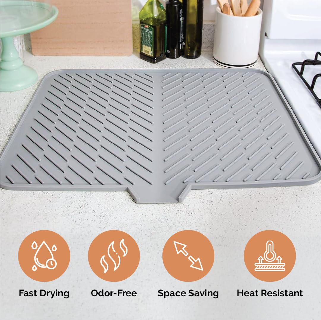 Kitchen Countertop Drying Mat with Drain Lip