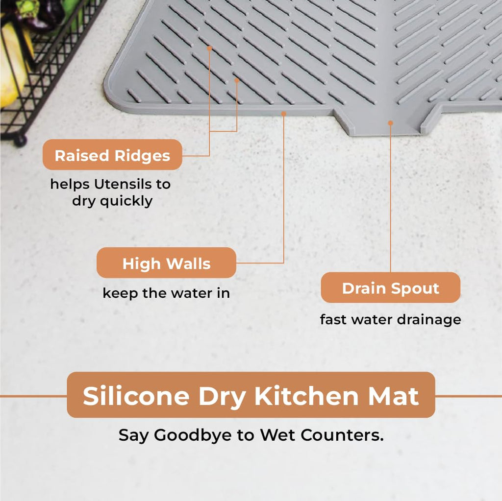 Kitchen Countertop Drying Mat with Drain Lip