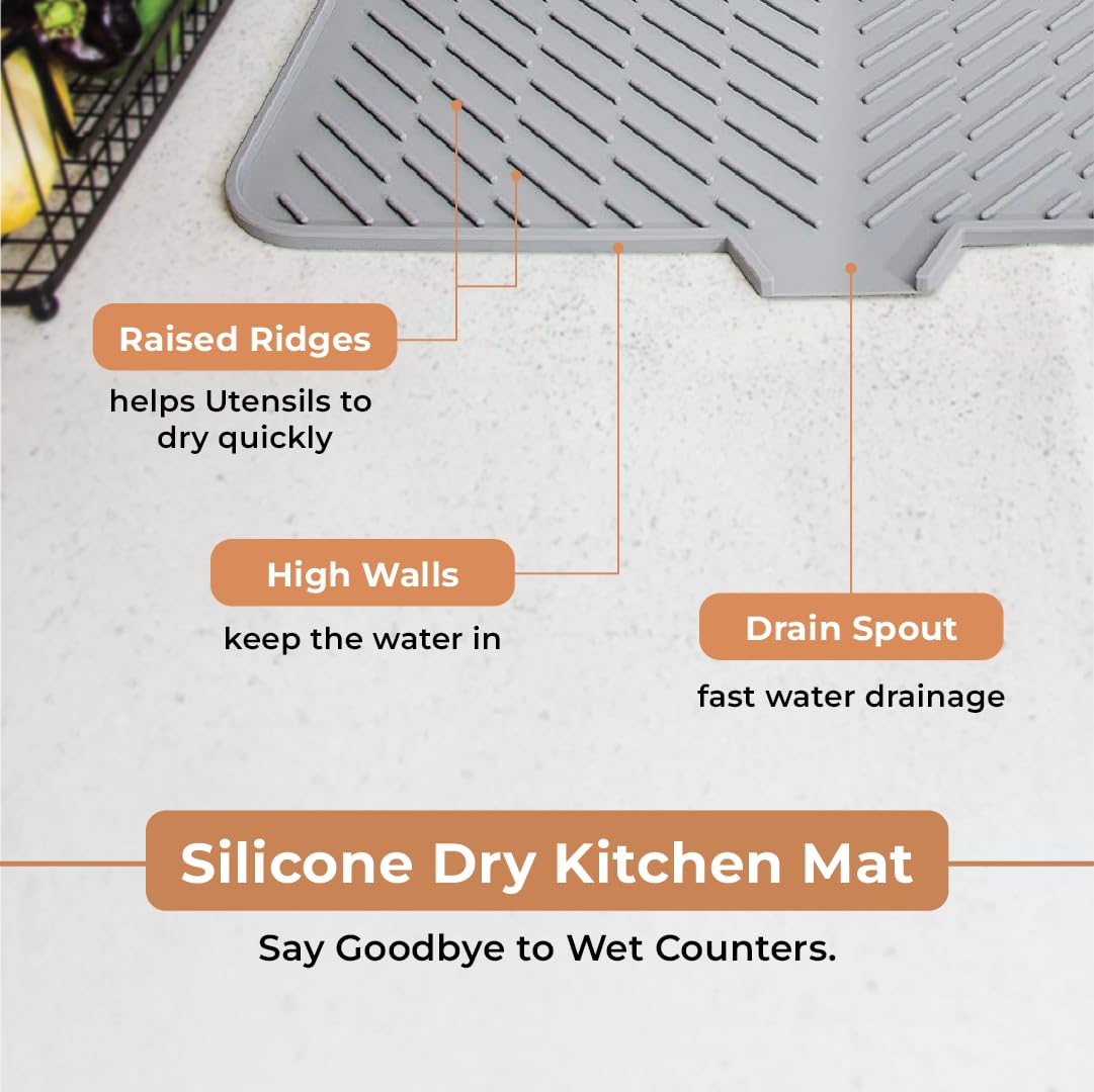 Kitchen Countertop Drying Mat with Drain Lip