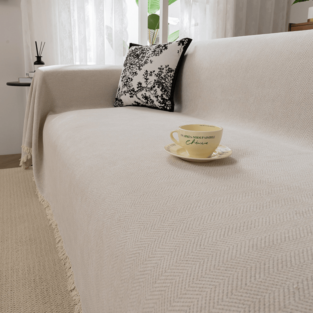 Elegance Chenille Sofa Cover : [EM-SC-13] (White)