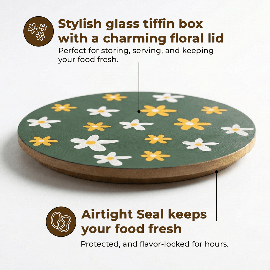 Round Borosilicate Glass Food Container with Printed Lid(650ml)