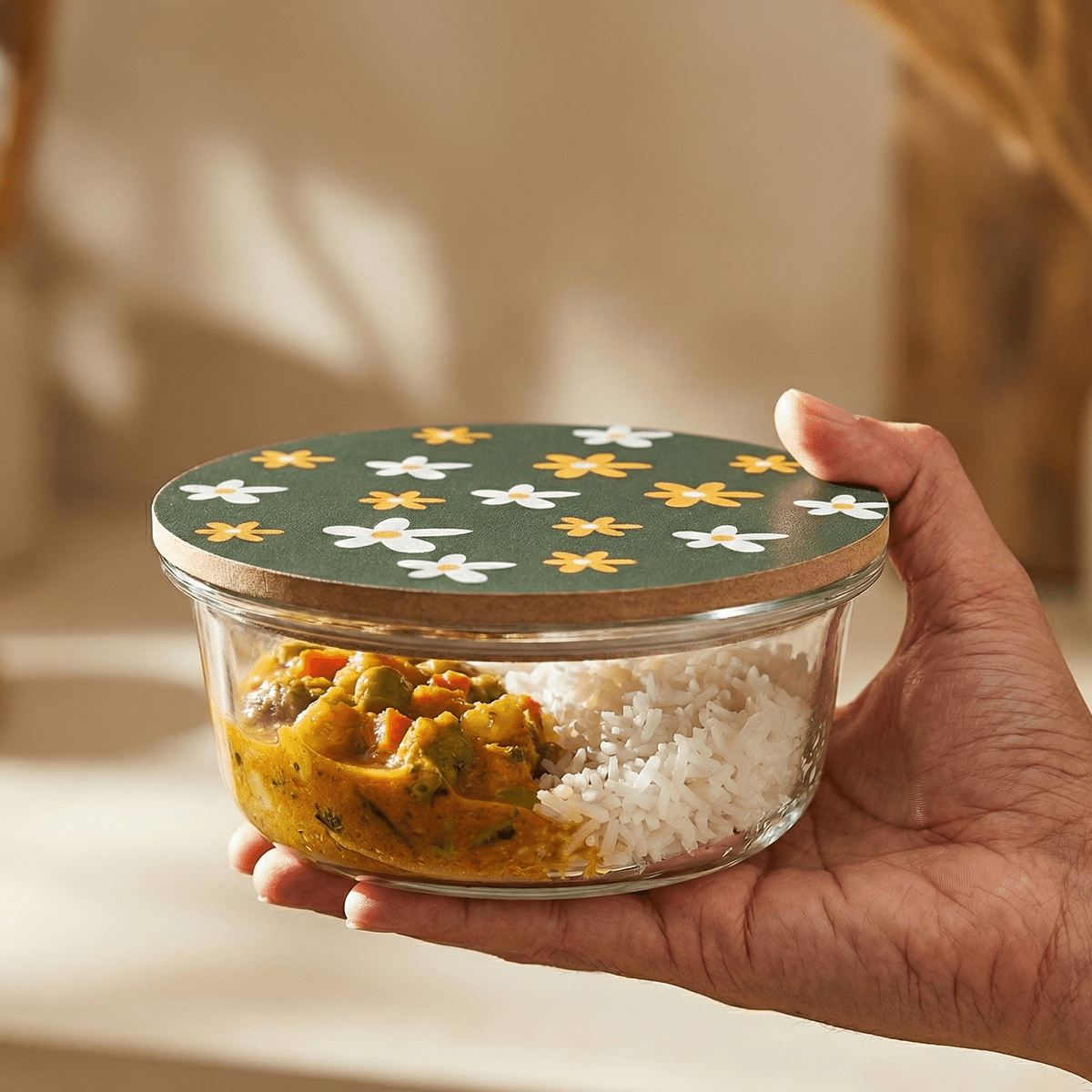 Round Borosilicate Glass Food Container with Printed Lid(650ml)