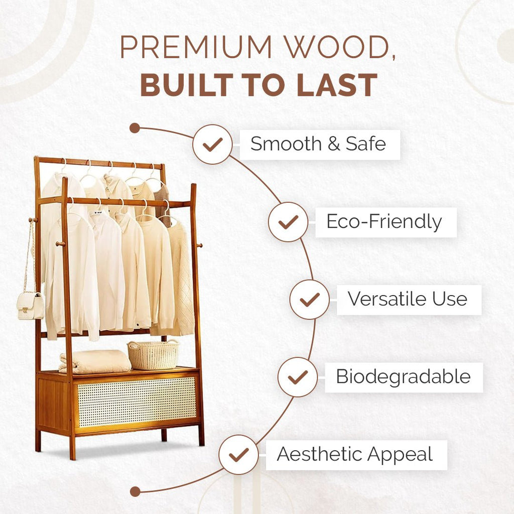 Multifunctional Double-Pole Bamboo Wood Storage Rack (90cm)