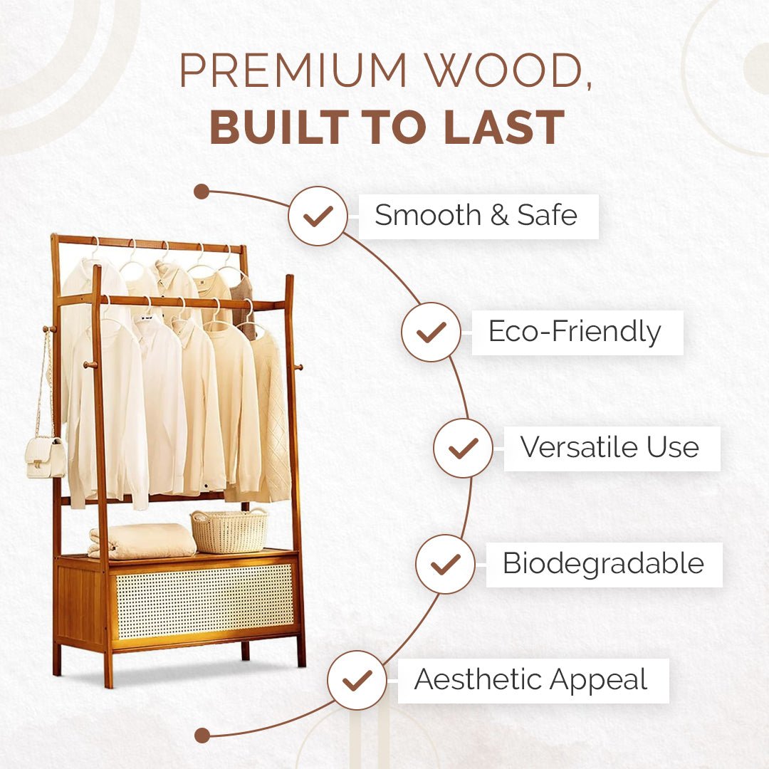 Multifunctional Double-Pole Bamboo Wood Storage Rack (90cm)