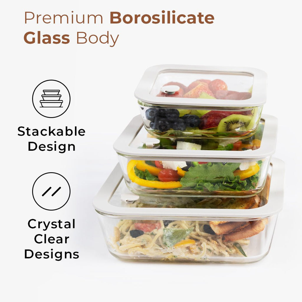Square Borosilicate Glass Food Container with Vented Lid(610ml)