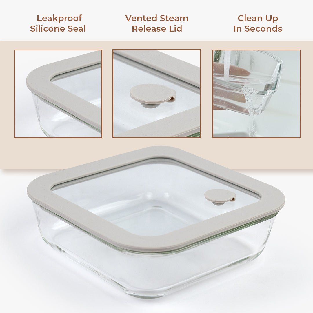 Square Borosilicate Glass Food Container with Vented Lid(610ml)