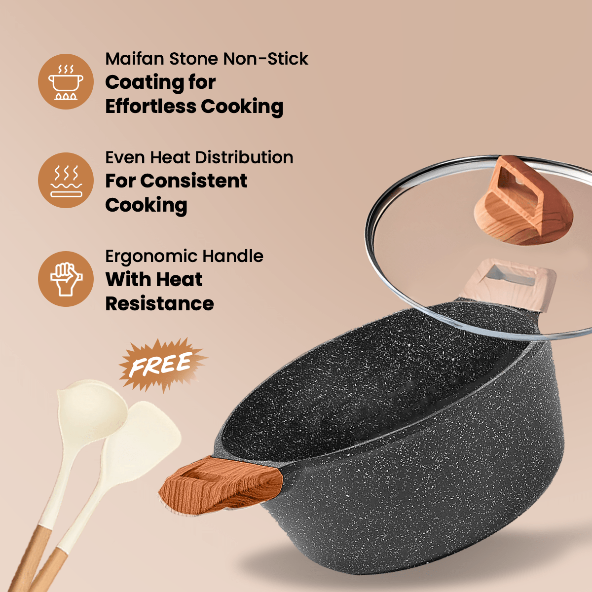 Maifan Stone Non-Stick Sauce Pan (Black-24cm)