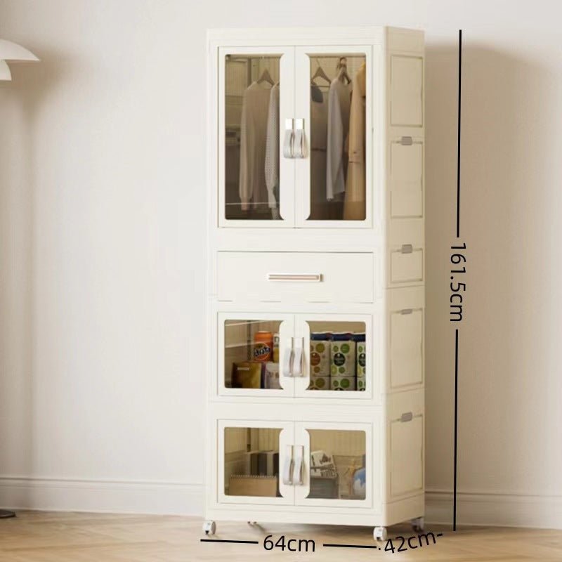 Foldable Storage Wardrobe with 2 Cabinets & 1 Drawer