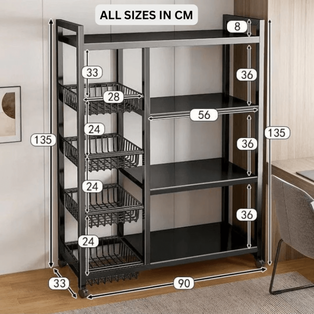 Iron 4-Tier Storage Rack with Adjustable Shelves (90cm)