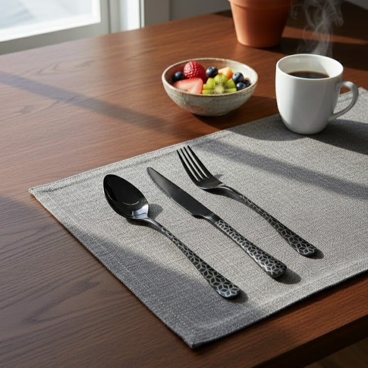 Modern Classic Black Geometric Stainless Steel Flatware Set of 3