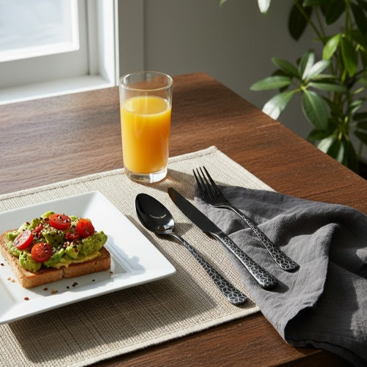 Modern Classic Black Geometric Stainless Steel Flatware Set of 3
