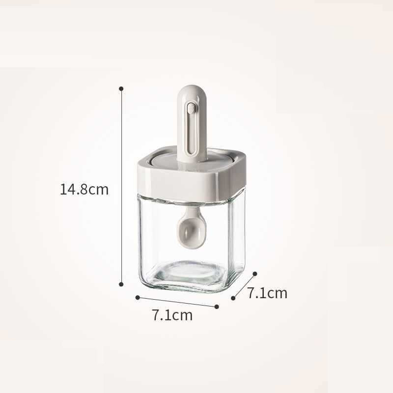 Moisture-Proof Sealed Scoop Square Seasoning Jar With Lid and Spoon
