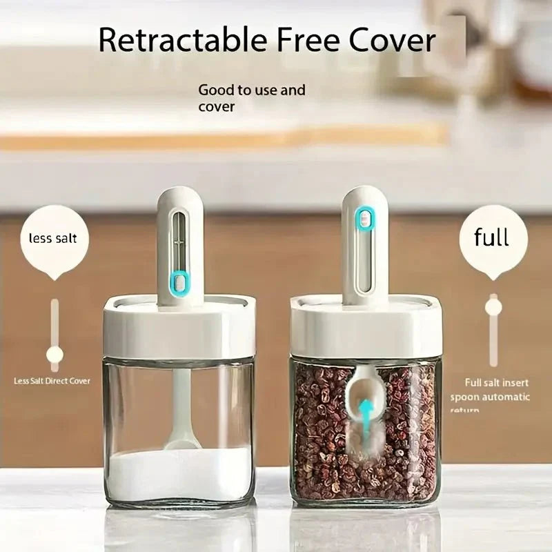Moisture-Proof Sealed Scoop Square Seasoning Jar With Lid and Spoon