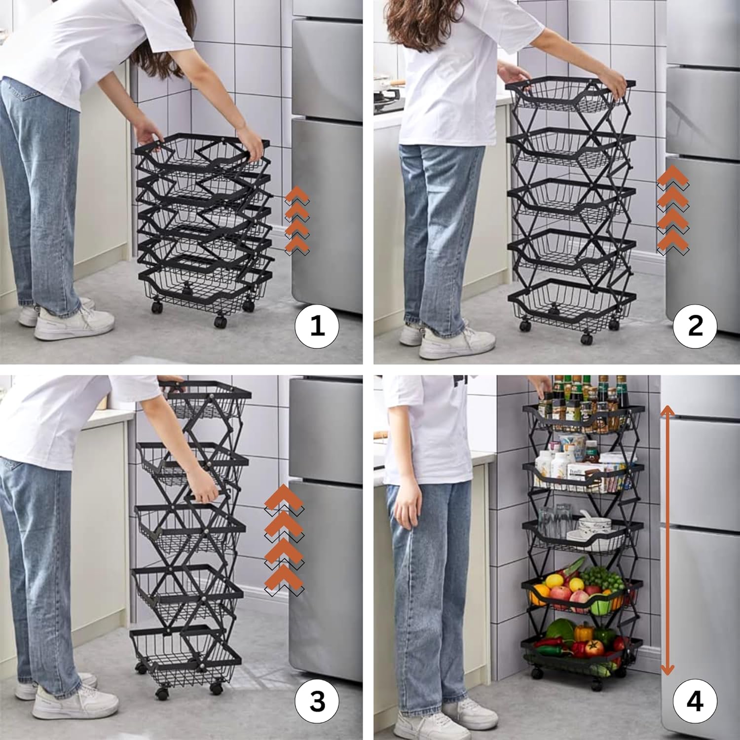 Multi-Layer Foldable Rolling Vegetable & Fruit Rack (95cm)