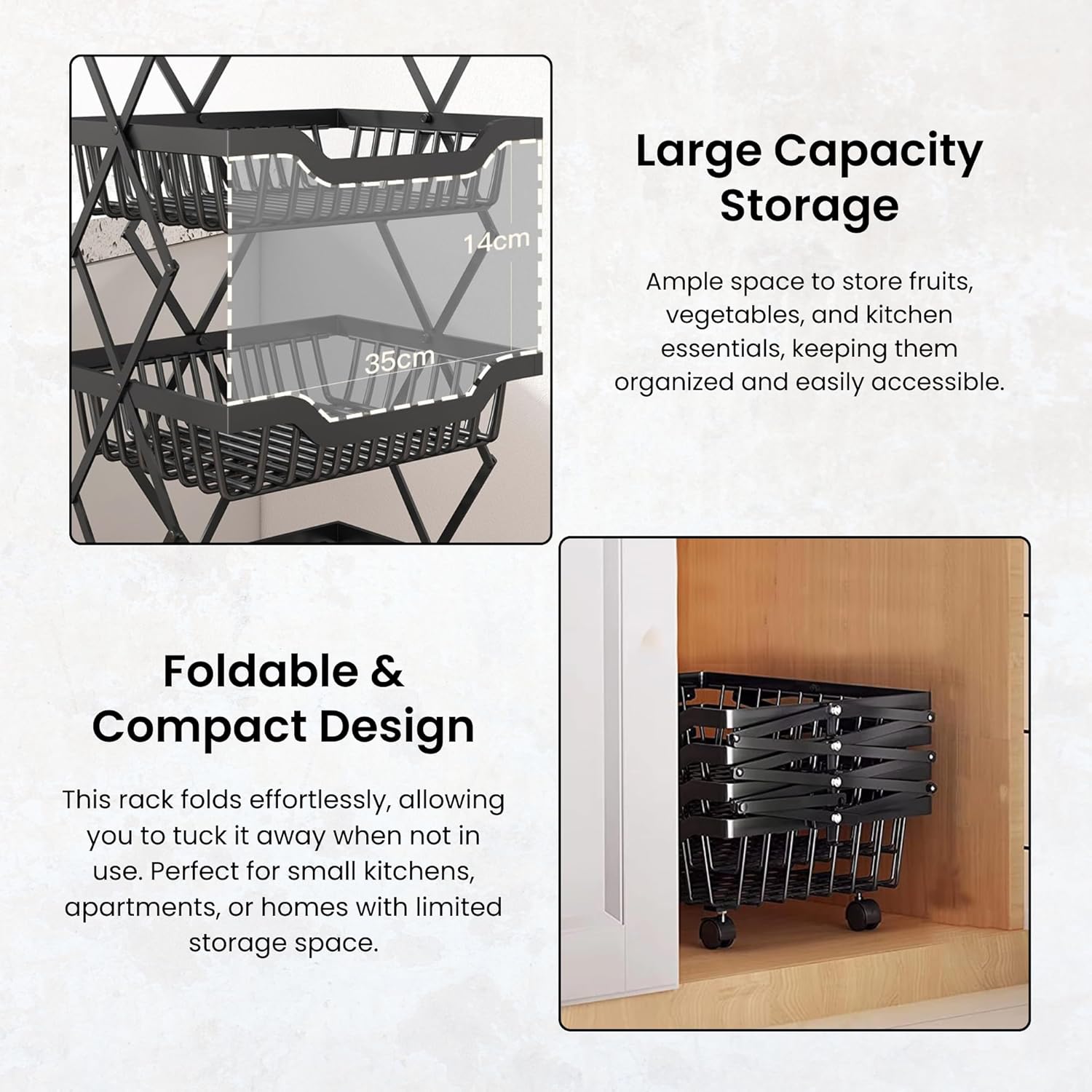 Multi-Layer Foldable Rolling Vegetable & Fruit Rack (95cm)