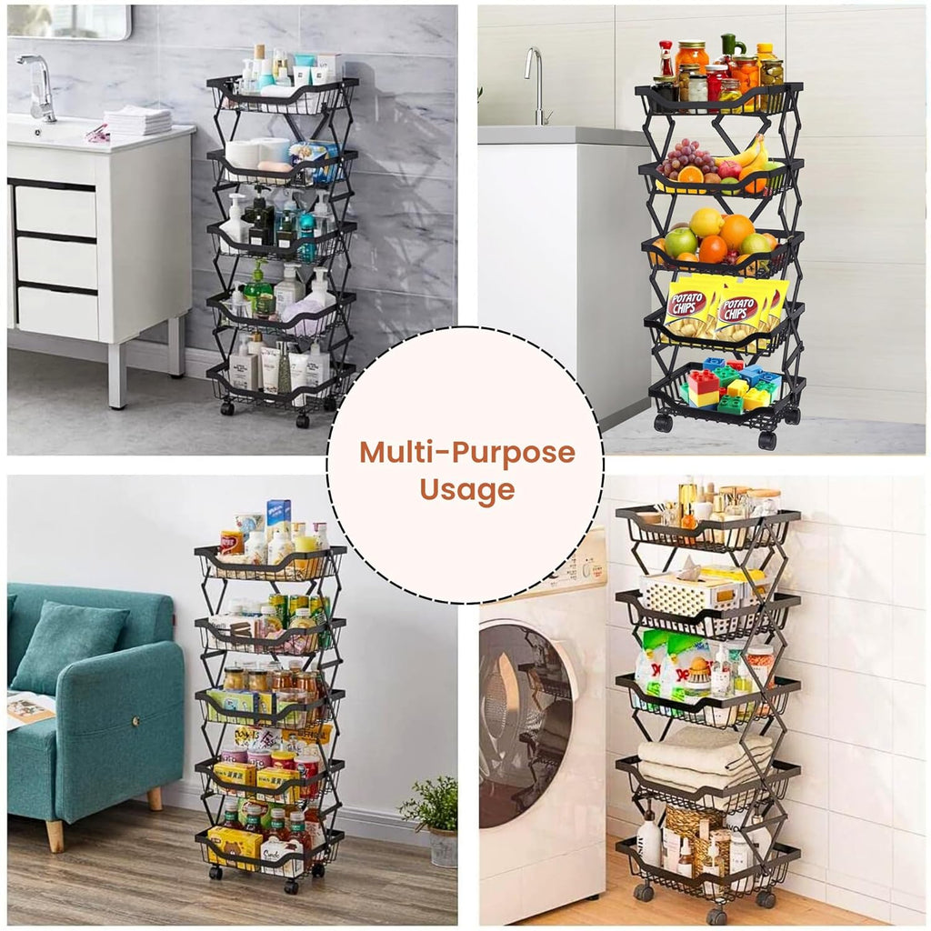 Multi-Layer Foldable Rolling Vegetable & Fruit Rack (95cm)