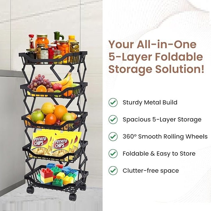 Multi-Layer Foldable Rolling Vegetable & Fruit Rack (95cm)