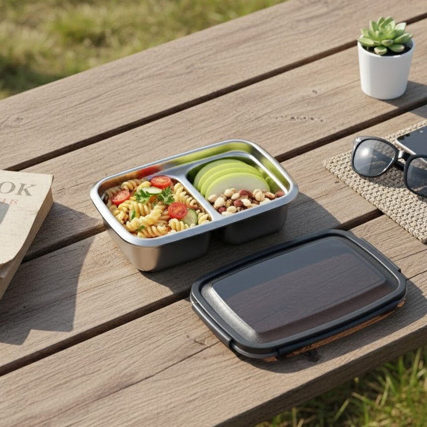Multi-Purpose Stainless Steel 2-Compartment Food Storage Container (1800ml)