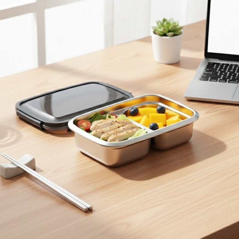 Multi-Purpose Stainless Steel 2-Compartment Food Storage Container (1800ml)