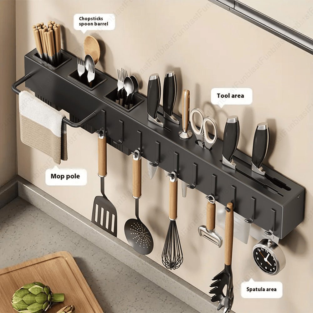 Multi-Functional Wall Mounted Stainless Steel Kitchen Organizer with Hooks(60cm)