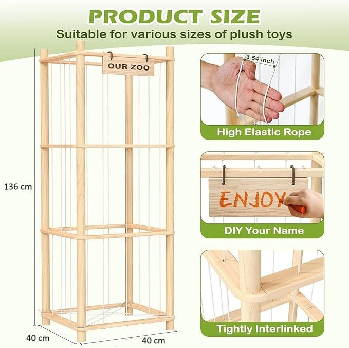Natural Wood Stuffed Animal Tower Cage Toy Organizer(136 cm)