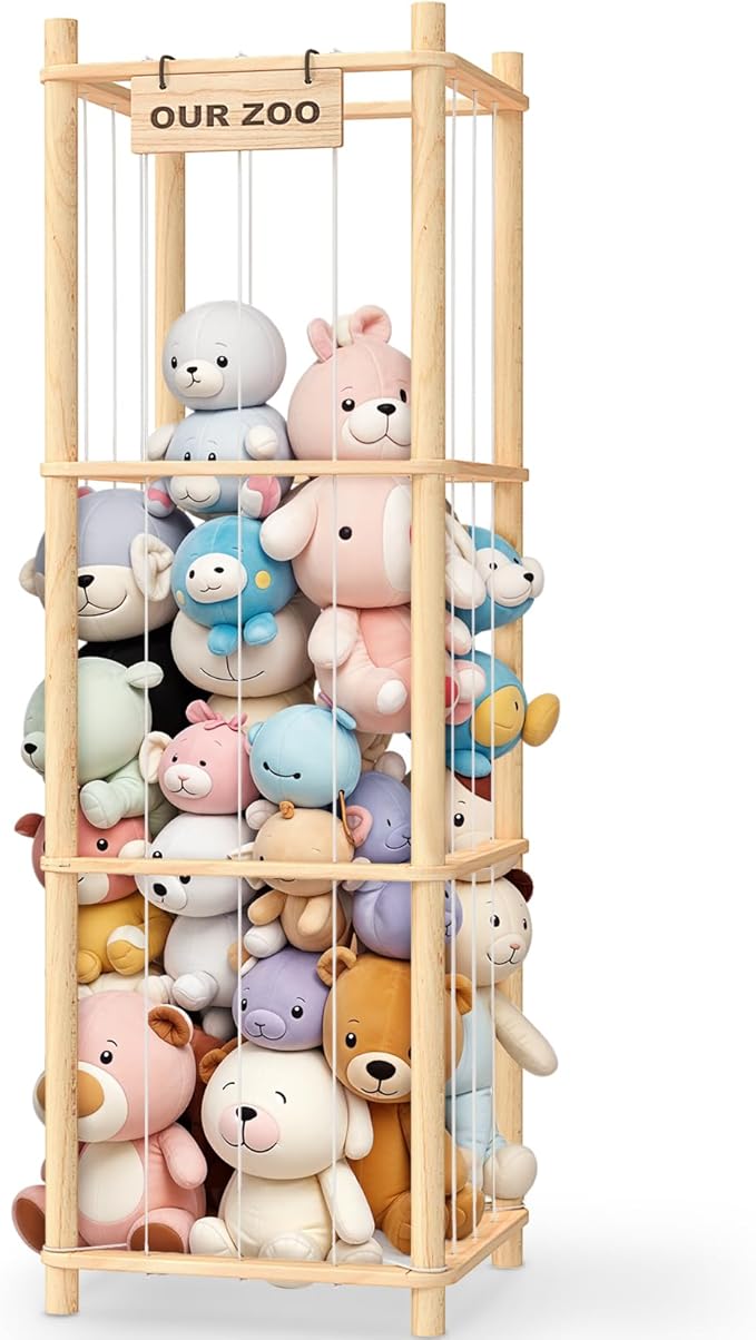 Natural Wood Stuffed Animal Tower Cage Toy Organizer(136 cm)