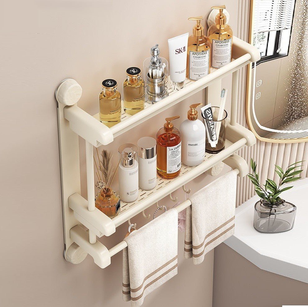 No-Drill Suction Cup Wall-Mounted Bathroom Shelf with Hooks (60 cm)