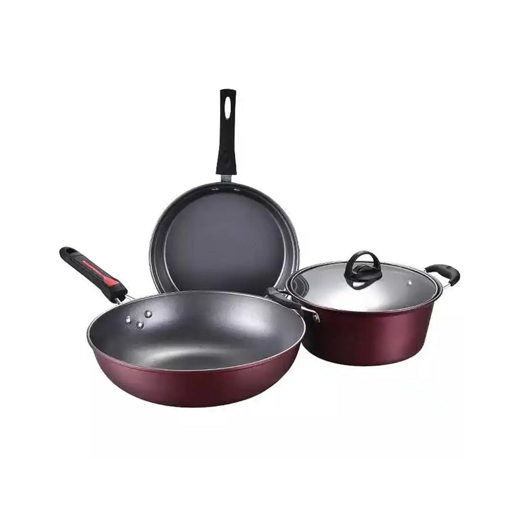 Non Stick Aluminum Cookware Set with Glass Lid (Set of 3)