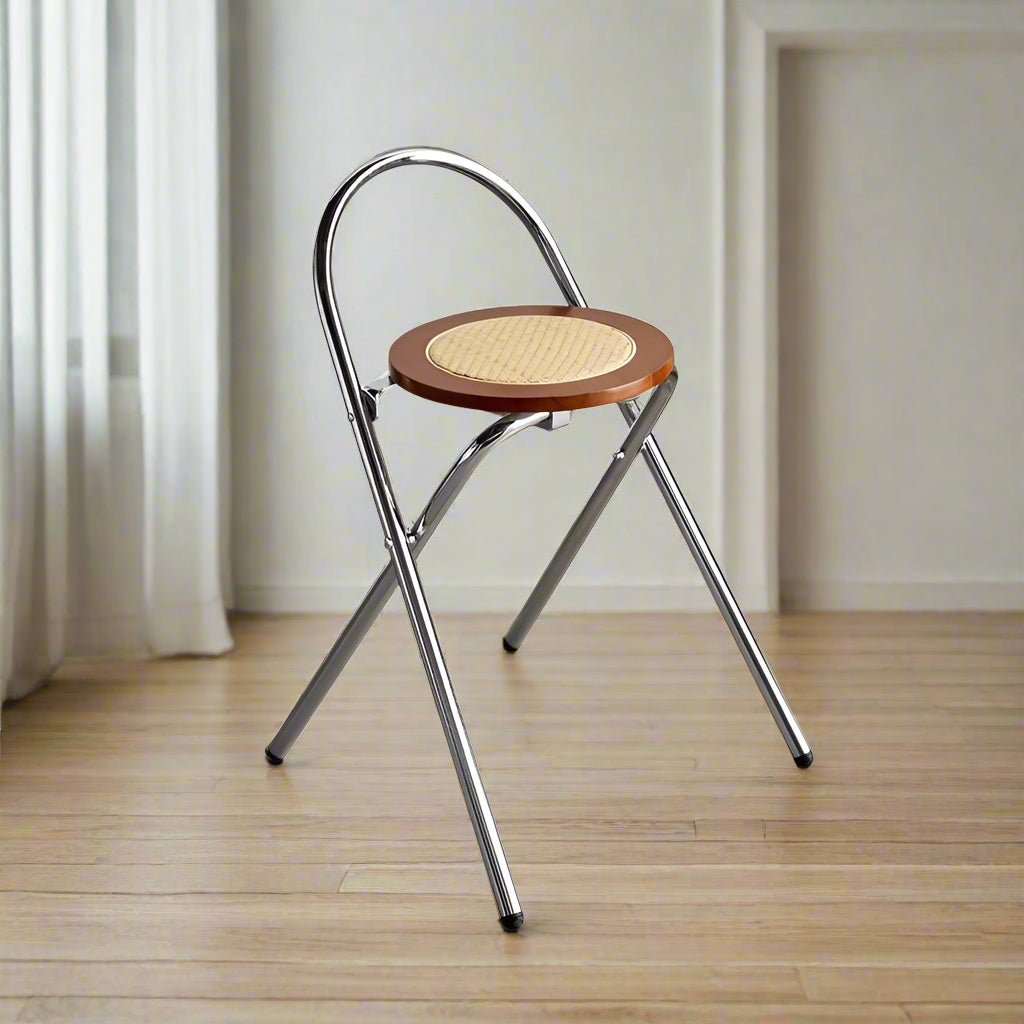 Rattan Stainless steel Folding Chair with Backrest (68cm)