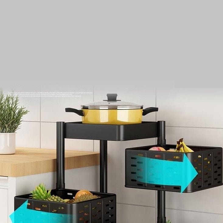 Multi-Layer Kitchen Shelf Rotating Basket Tower With Wheels