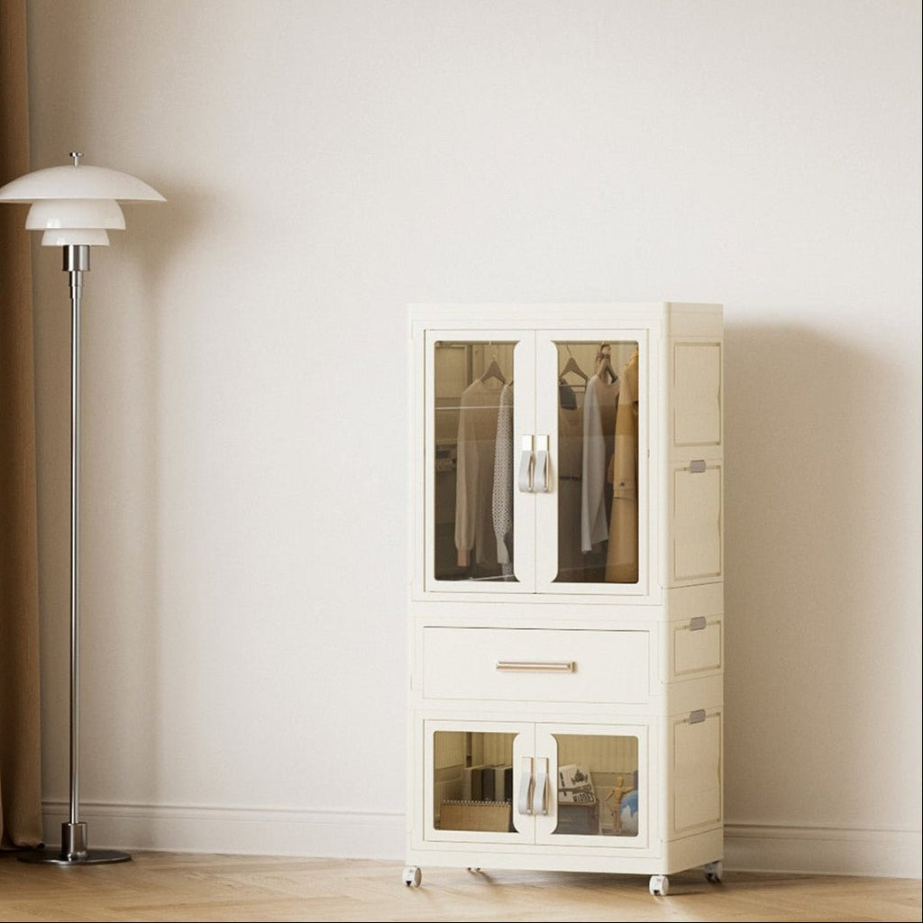 Foldable Storage Wardrobe with 1 Cabinet & 1 Drawer