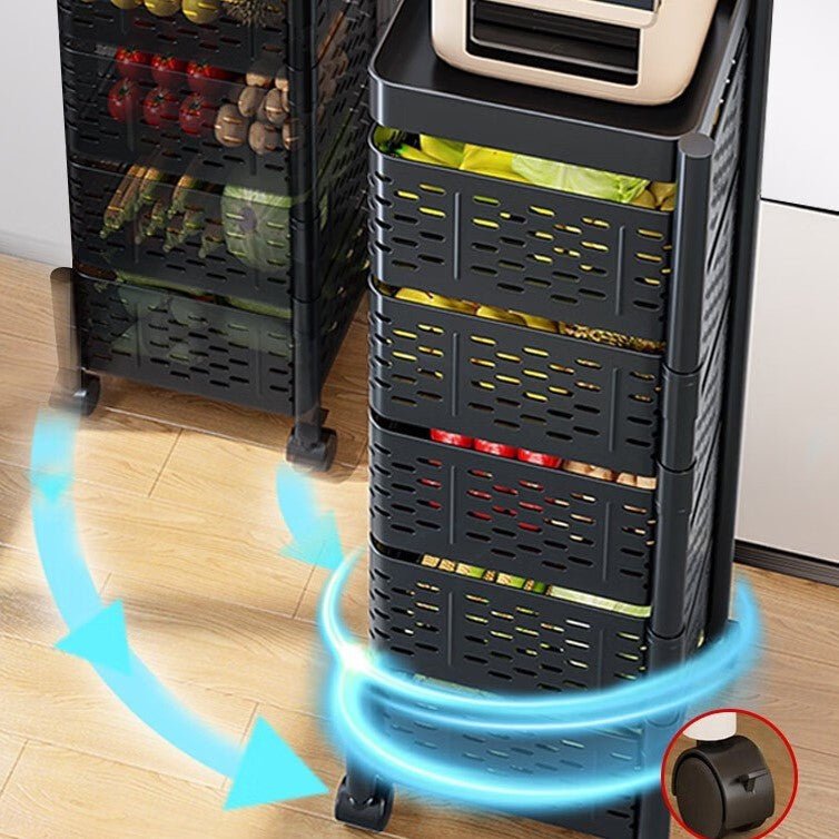 Multi-Layer Kitchen Shelf Rotating Basket Tower With Wheels