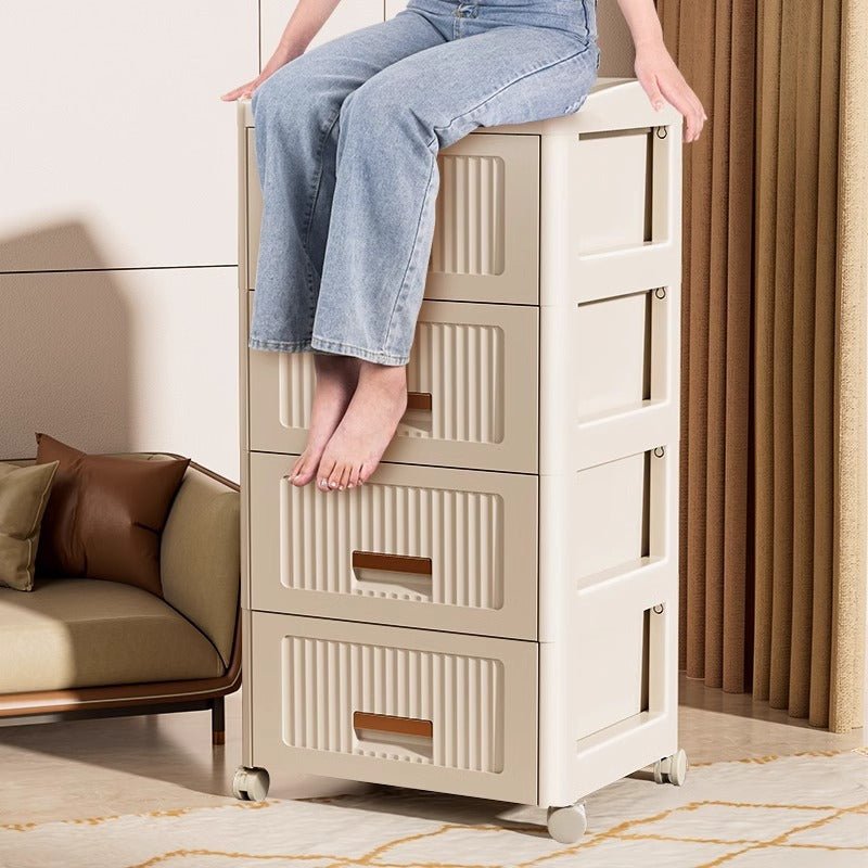 Plastic 4-Layer Drawer Storage Cabinet with Wheels