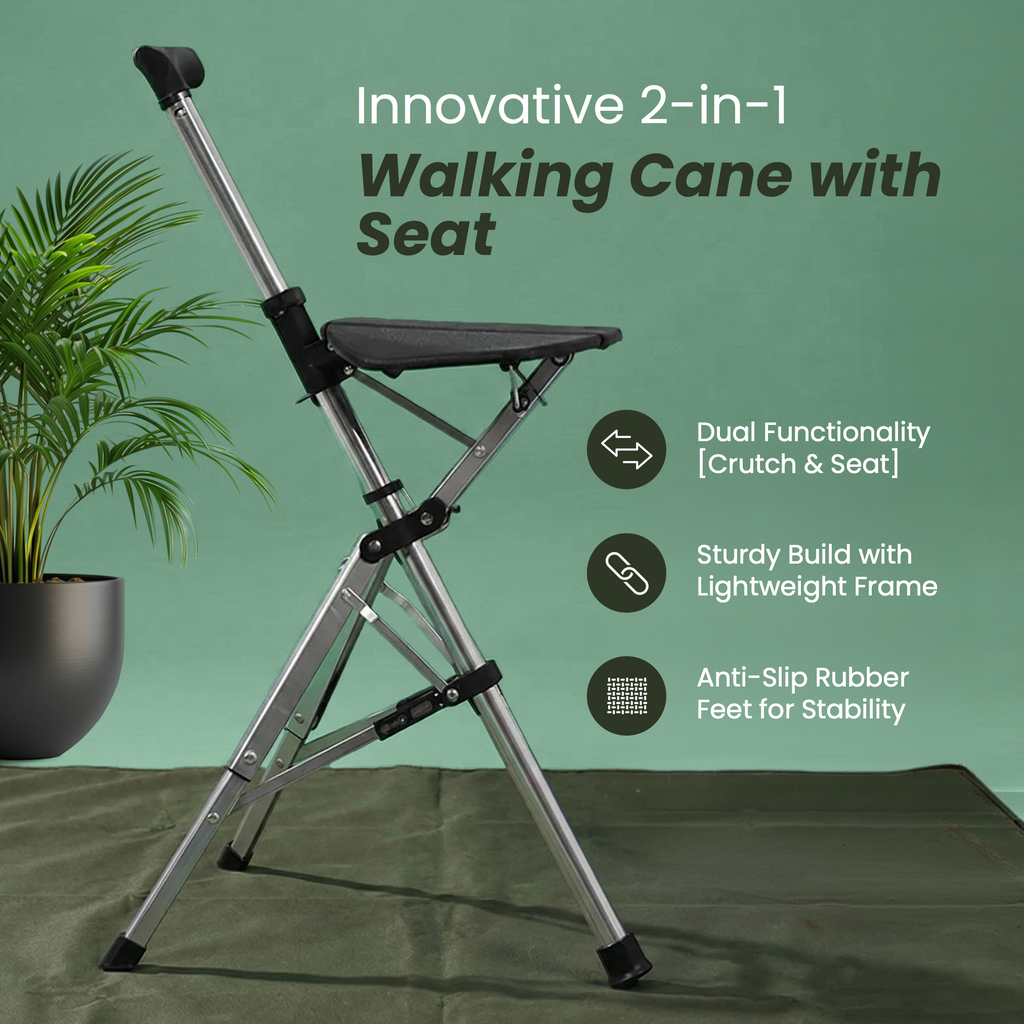 Portable Aluminum Alloy Outdoor Travel Walking Cane with Folding Triangular Seat (82cm)