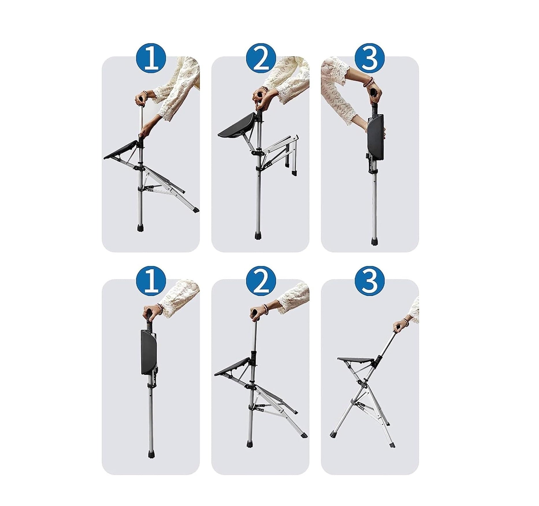 Portable Aluminum Alloy Outdoor Travel Walking Cane with Folding Triangular Seat (82cm)
