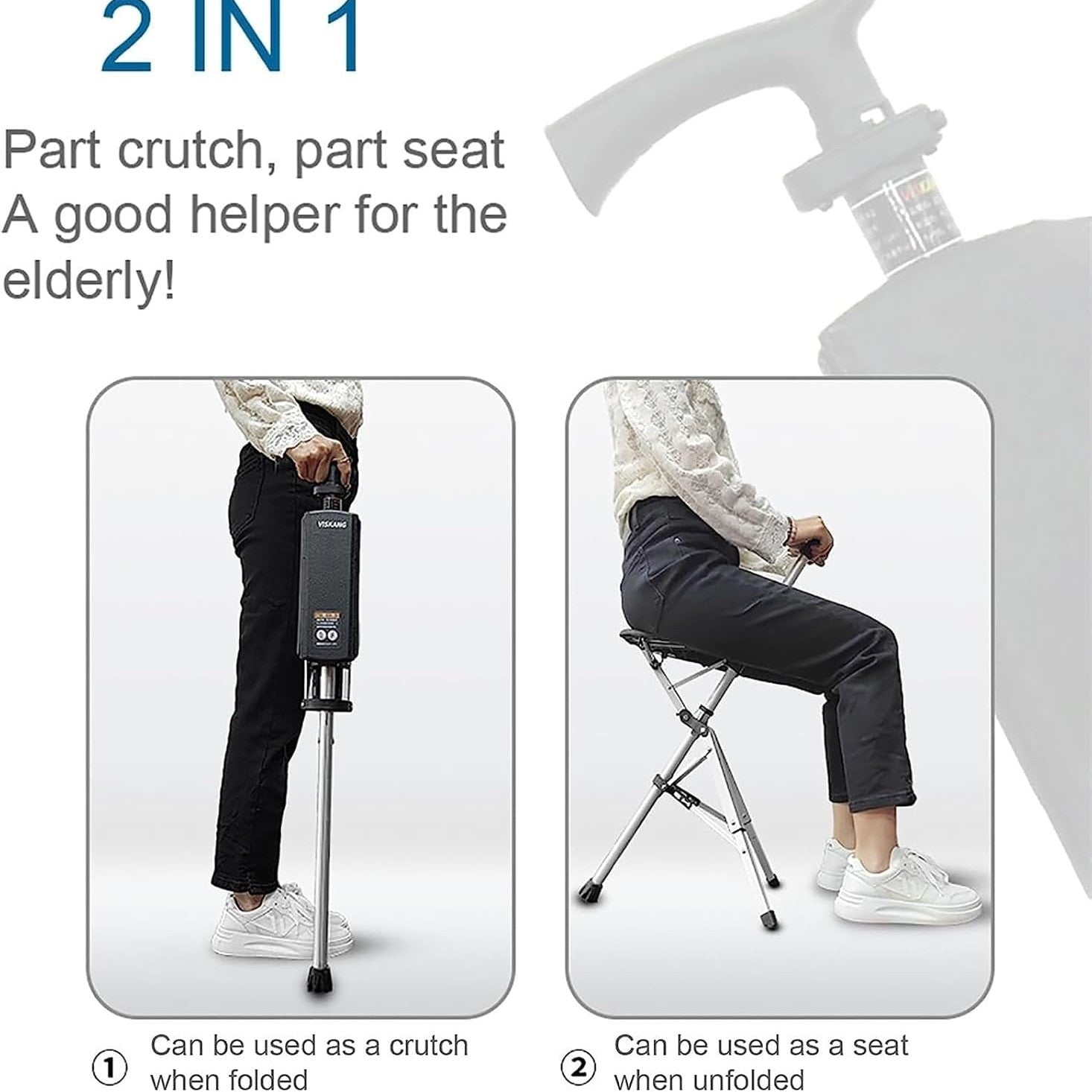Portable Aluminum Alloy Outdoor Travel Walking Cane with Folding Triangular Seat (82cm)