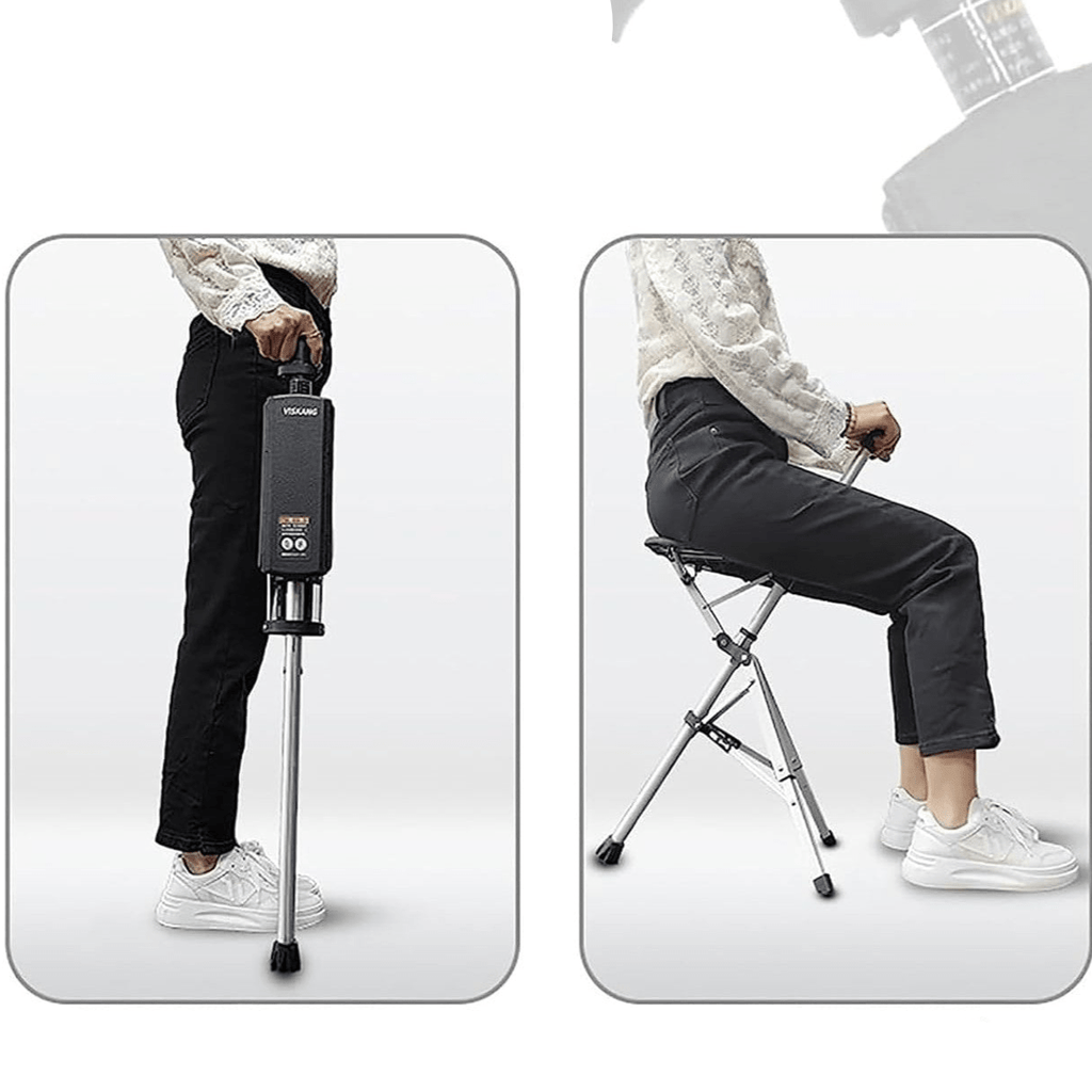 Portable Aluminum Alloy Outdoor Travel Walking Cane with Folding Triangular Seat (82cm)