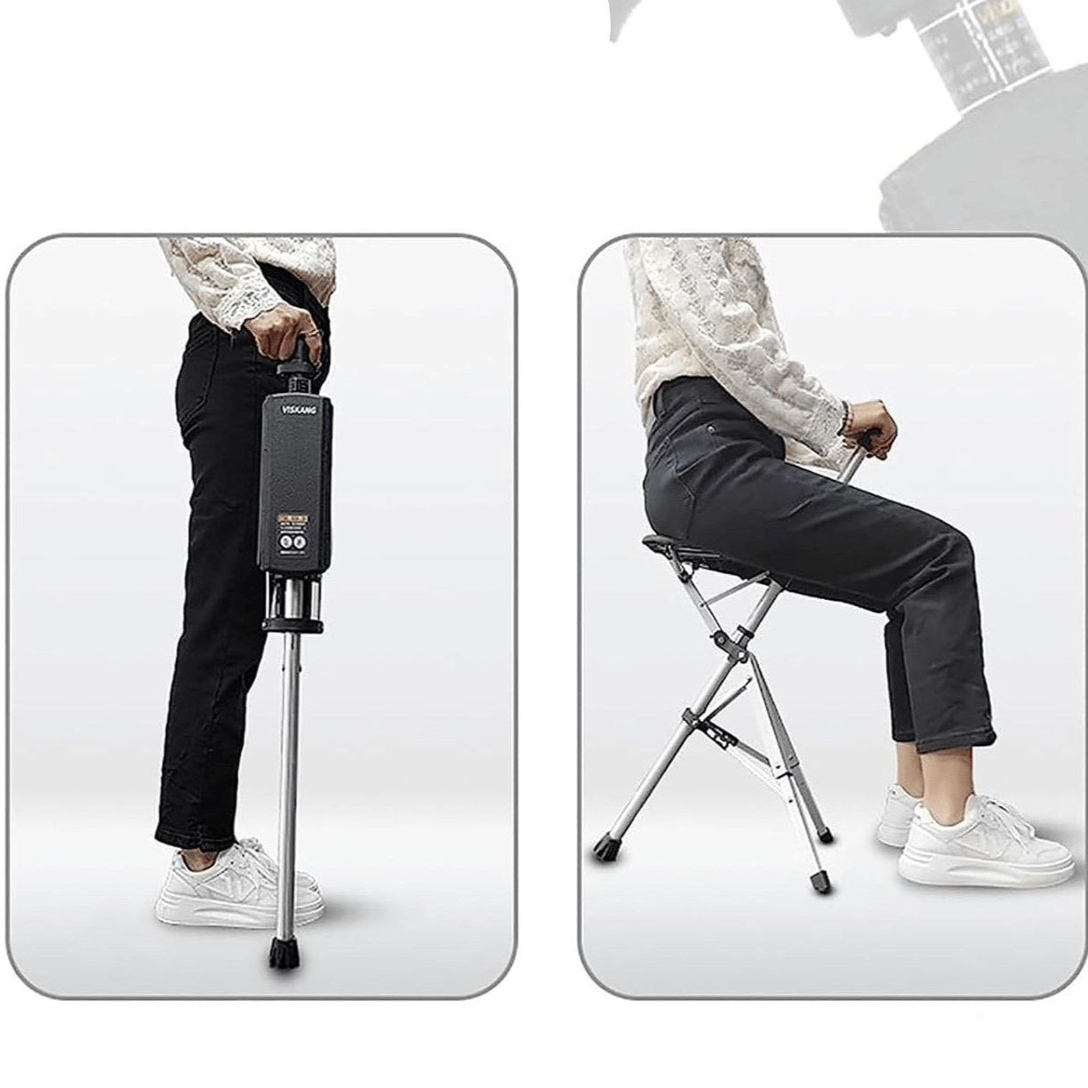 Portable Aluminum Alloy Outdoor Travel Walking Cane with Folding Triangular Seat (82cm)