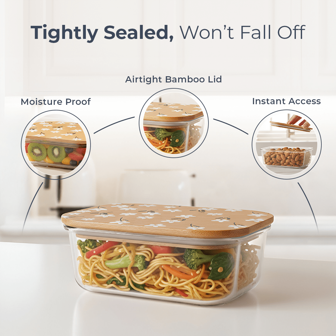 Premium Airtight Borosilicate Glass Food Container with Bamboo Lid