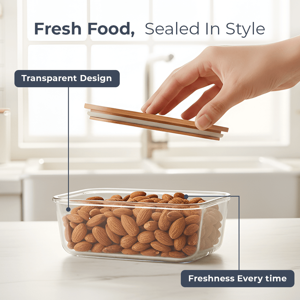 Premium Airtight Borosilicate Glass Food Container with Bamboo Lid